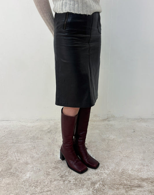 Vintage brown leather midi skirt