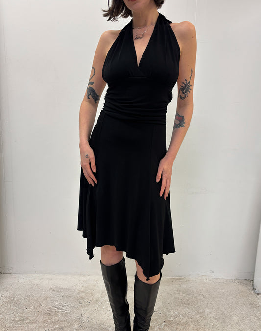 Vintage black slinky halter dress