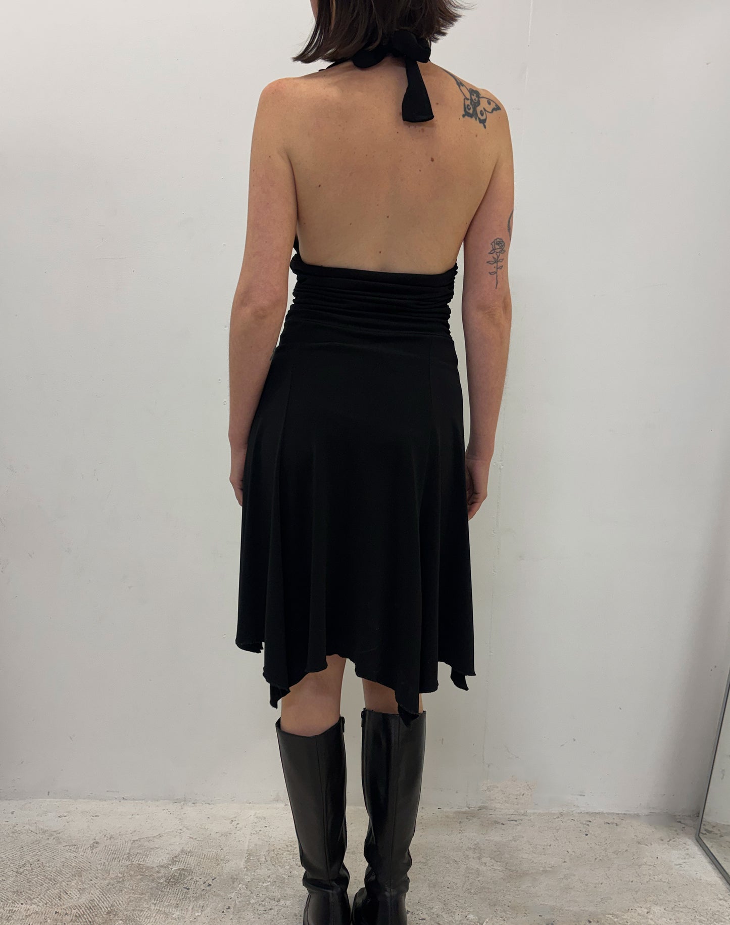Vintage black slinky halter dress