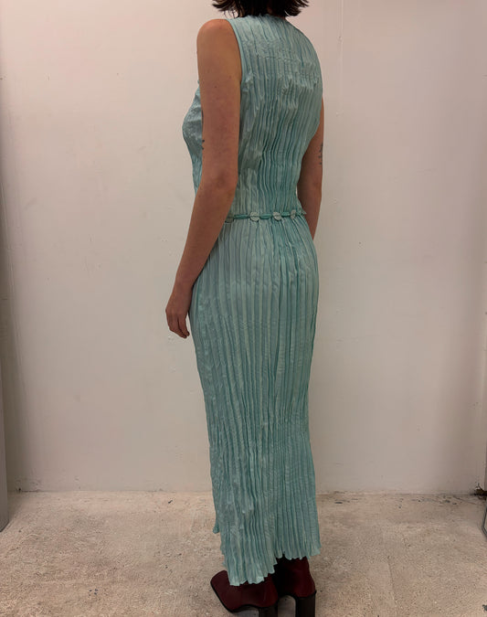 Vintage turquoise plisse maxi dress