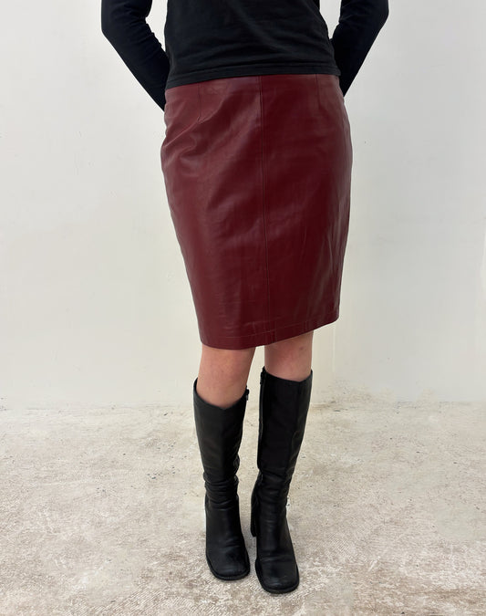 Vintage red leather midi skirt