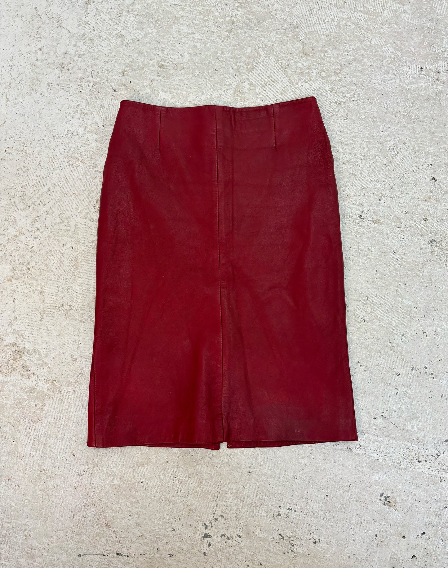 Vintage red leather midi skirt