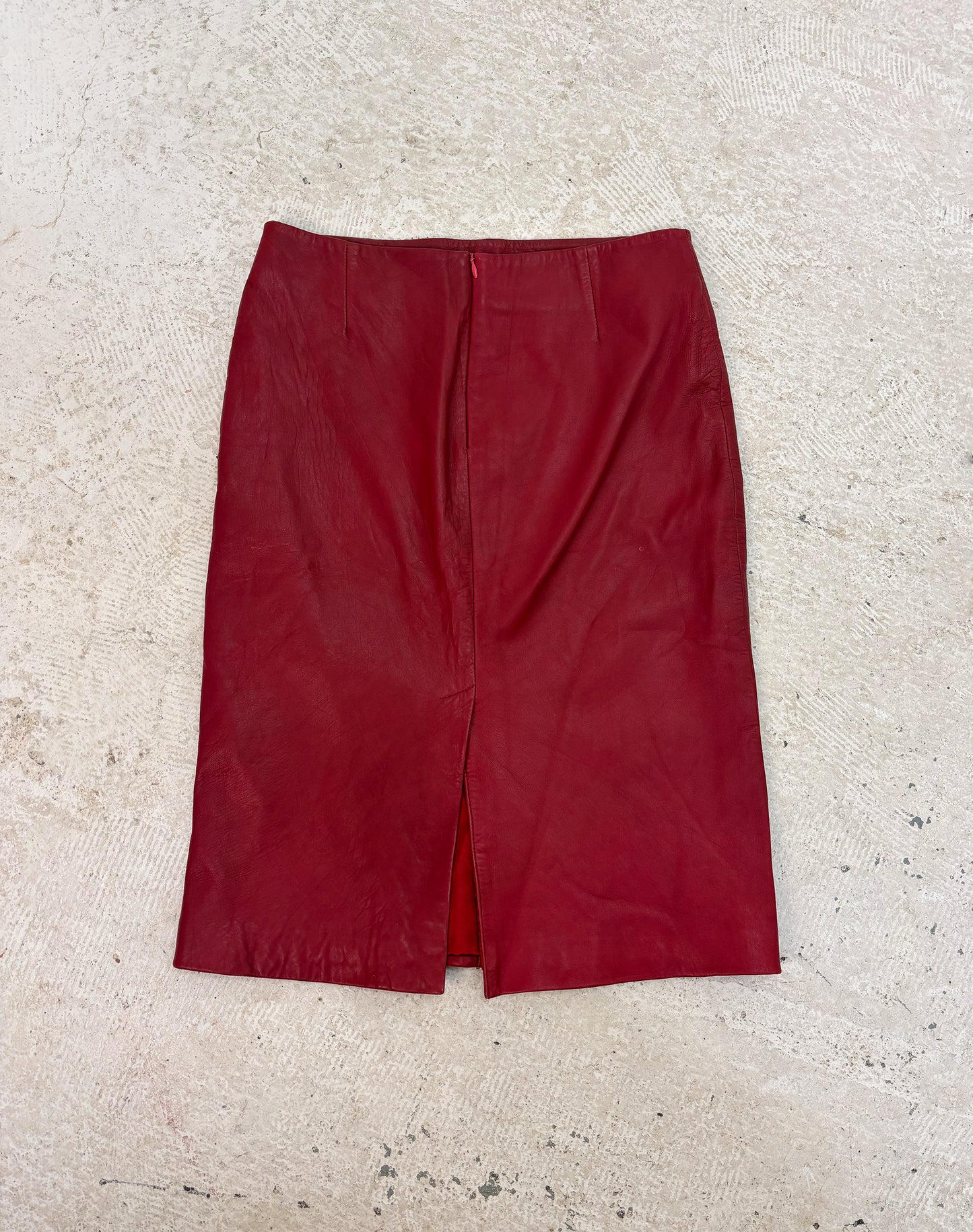 Vintage red leather midi skirt