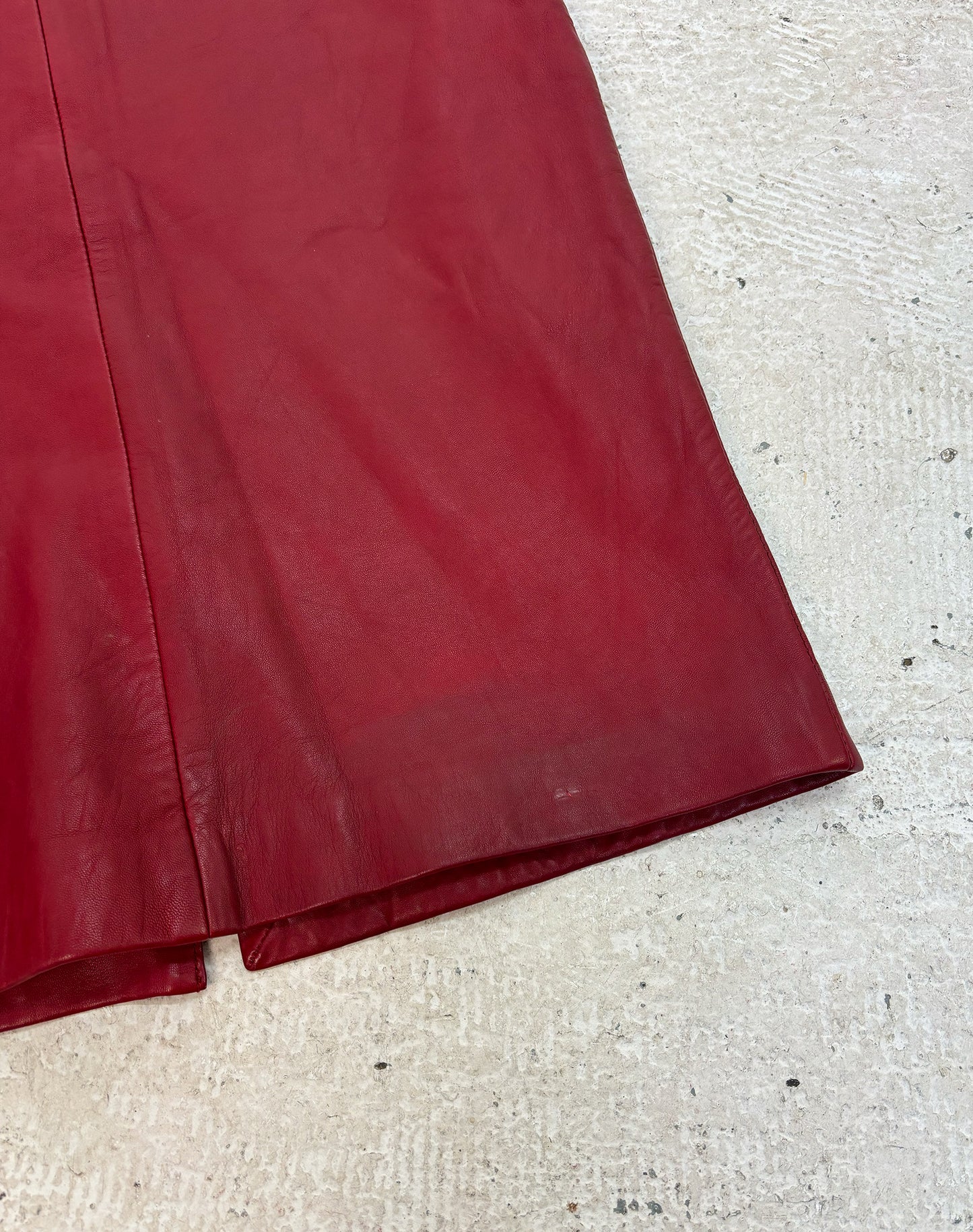 Vintage red leather midi skirt