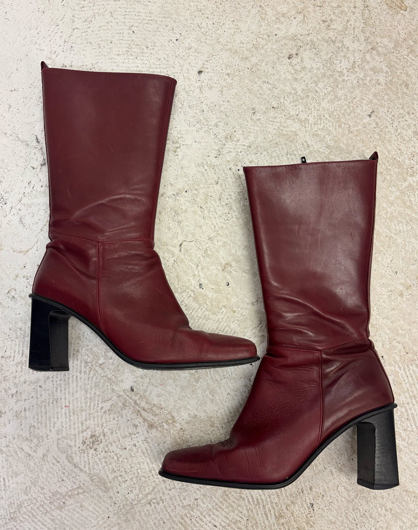 Vintage 90's deep red square toe boots
