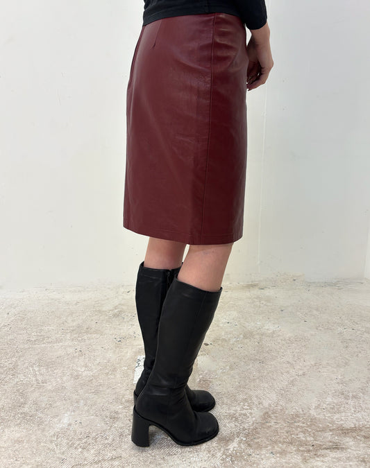 Vintage red leather midi skirt