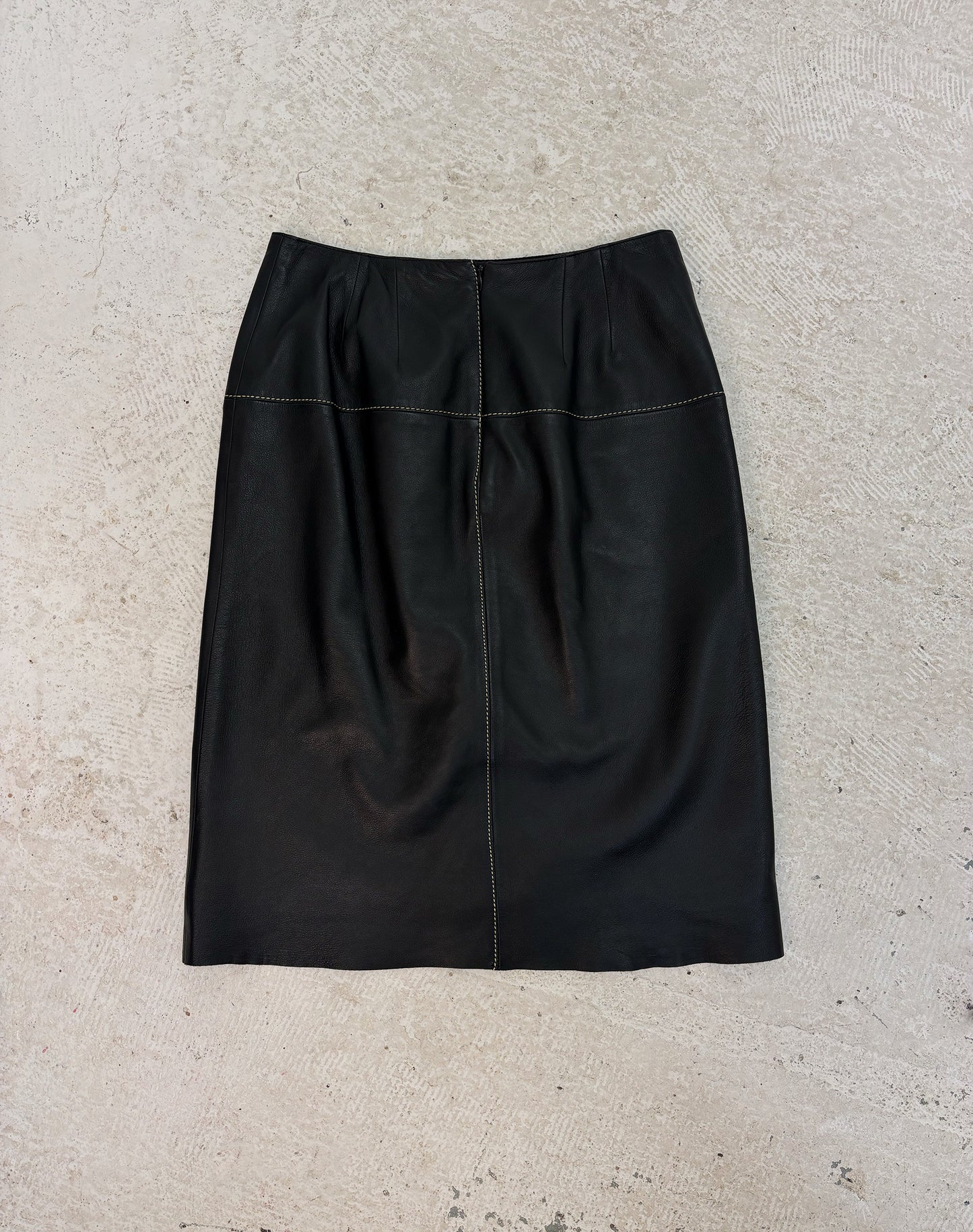 Vintage black leather midi skirt