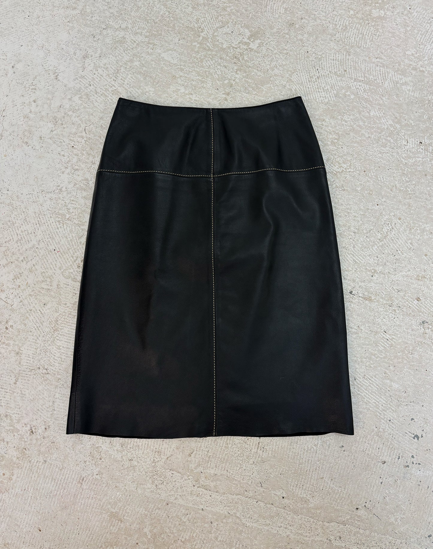 Vintage black leather midi skirt