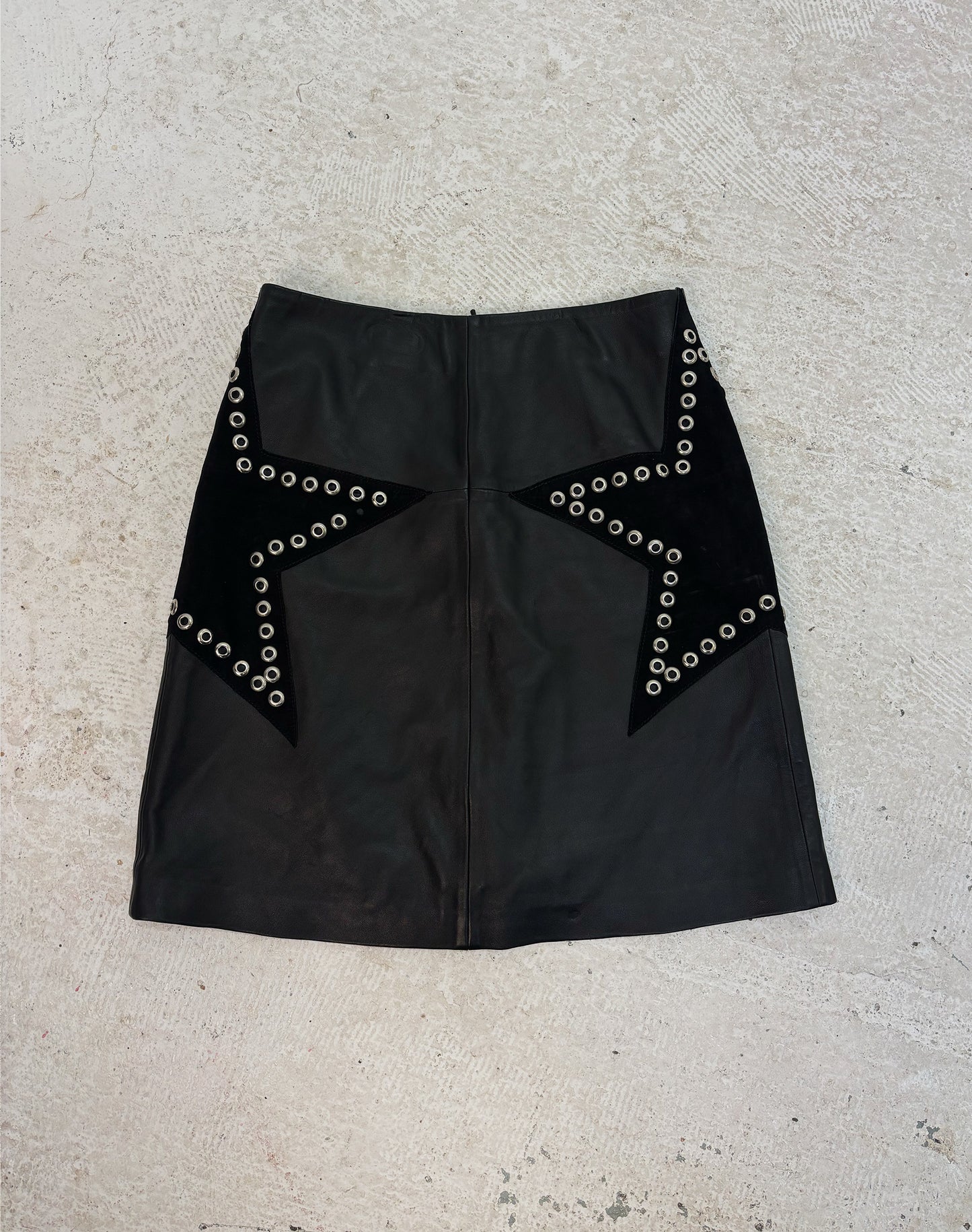 Black star leather midi skirt