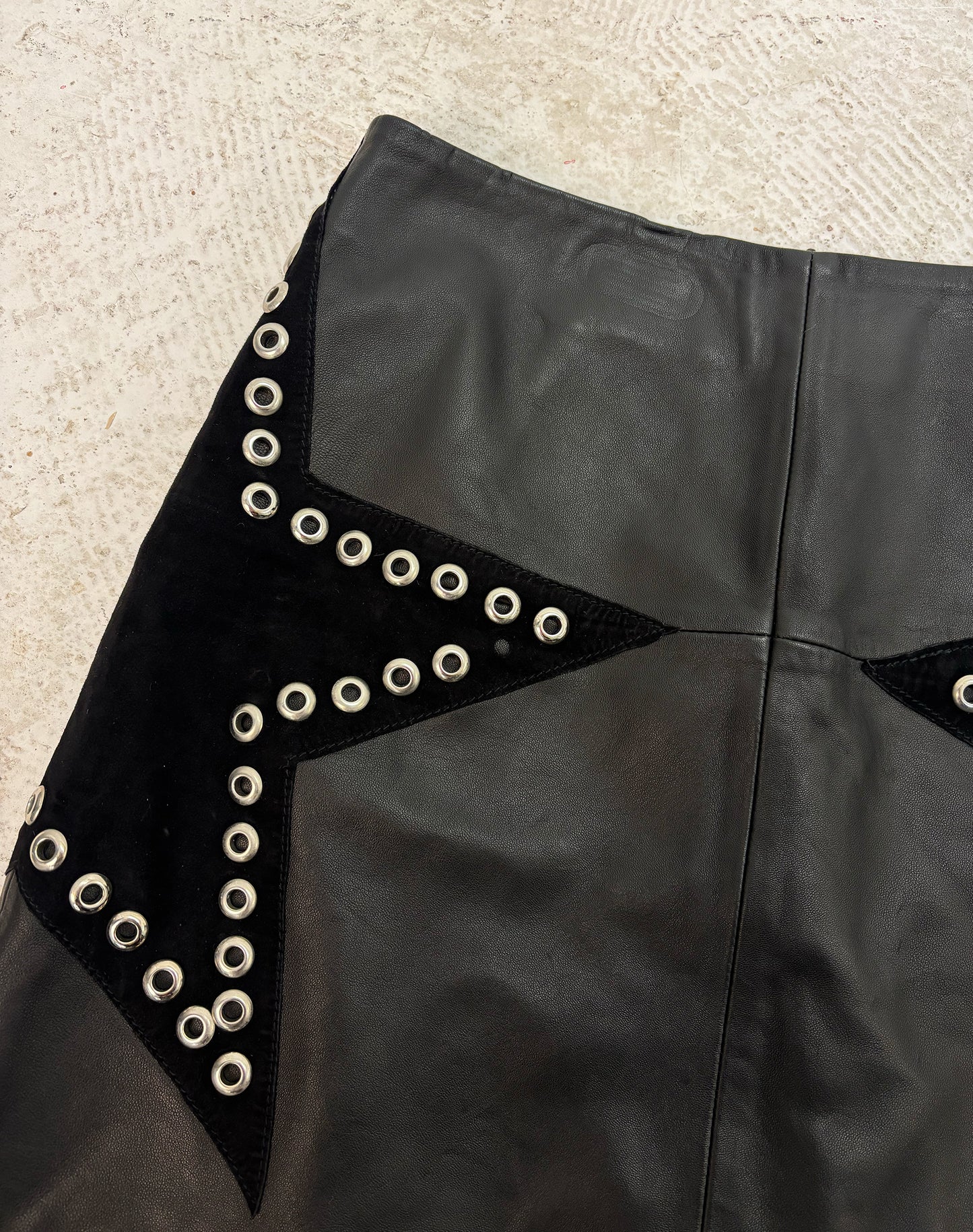 Black star leather midi skirt