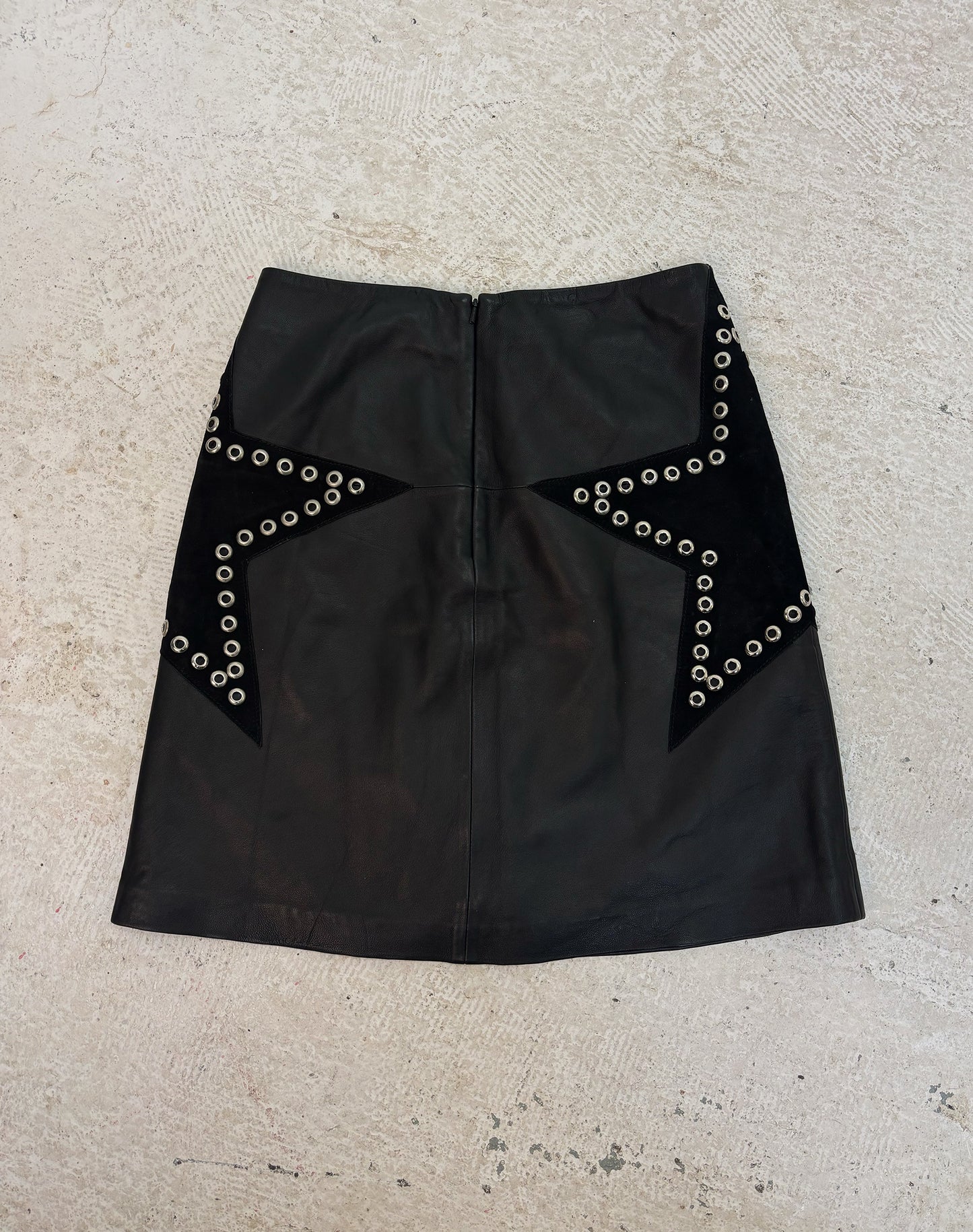 Black star leather midi skirt