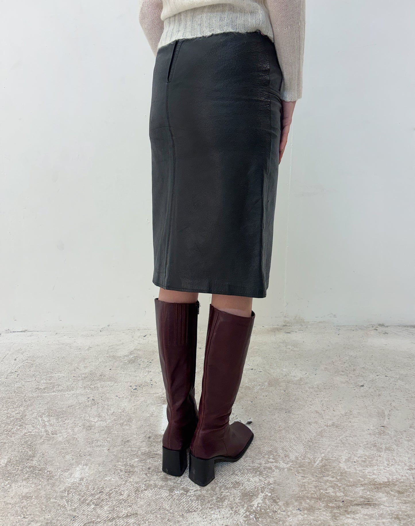 Vintage brown leather midi skirt