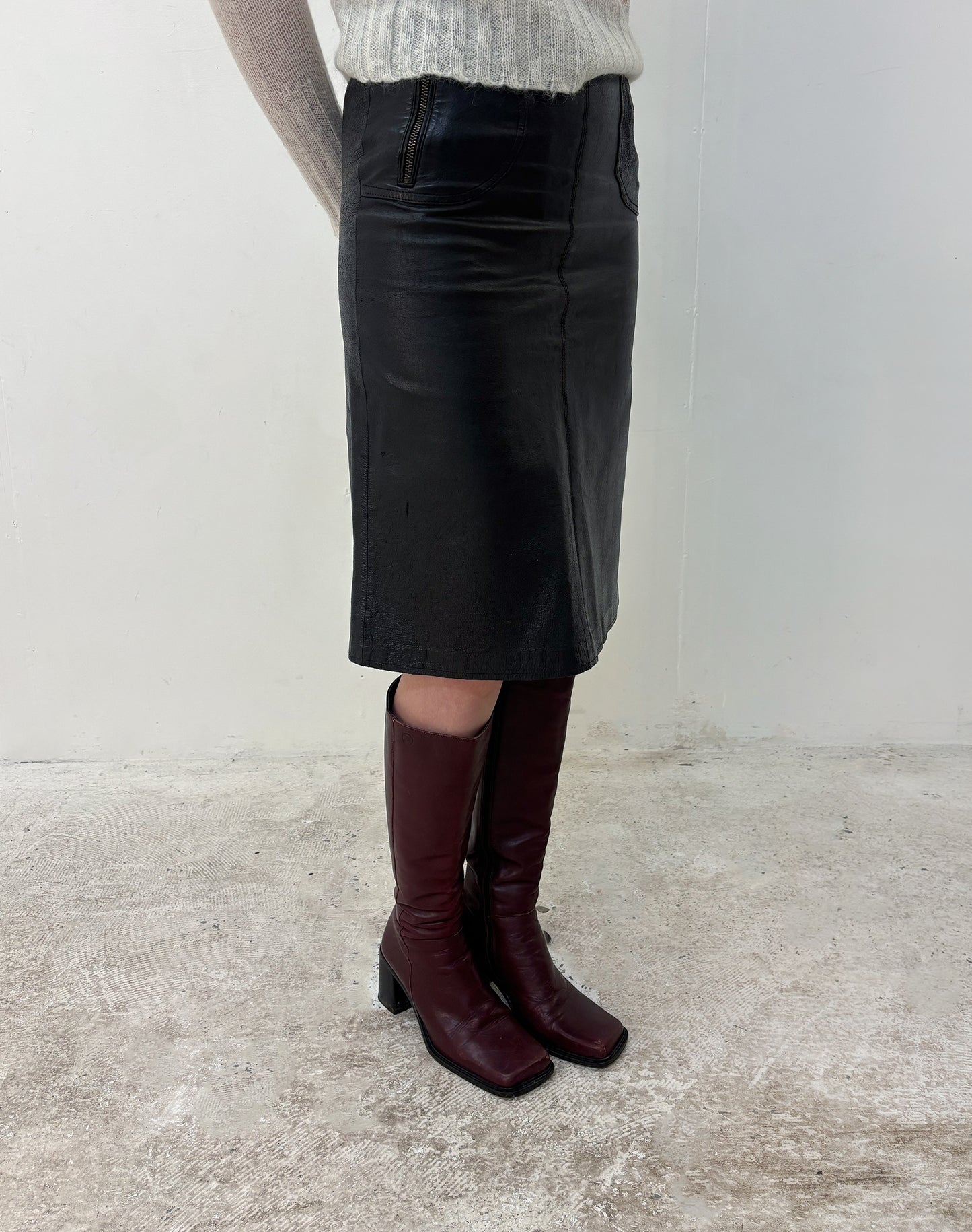 Vintage brown leather midi skirt