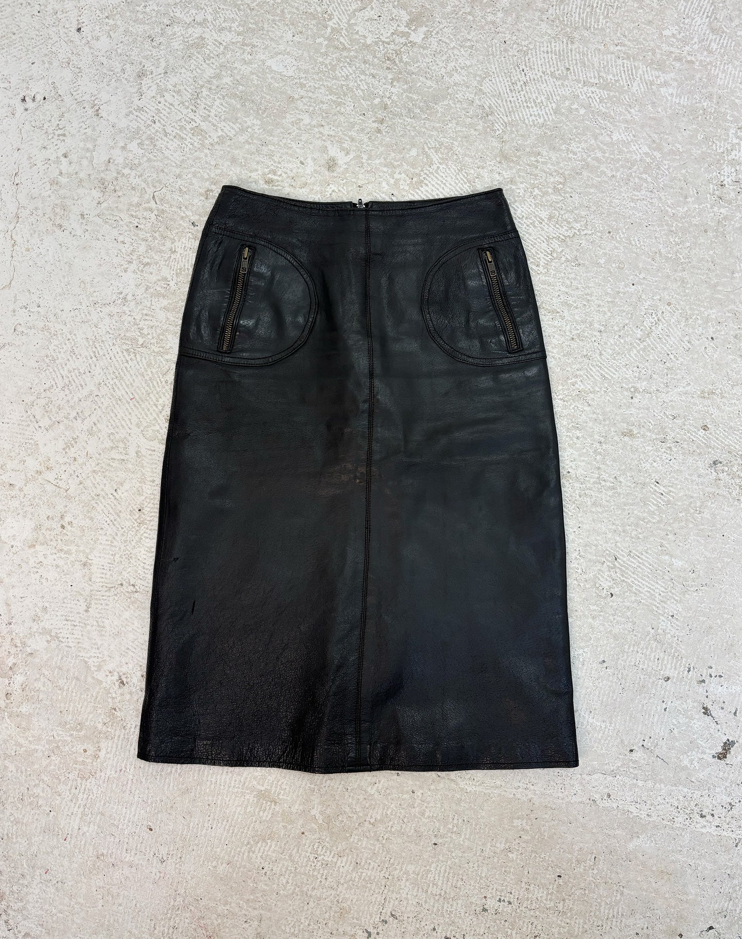 Vintage brown leather midi skirt