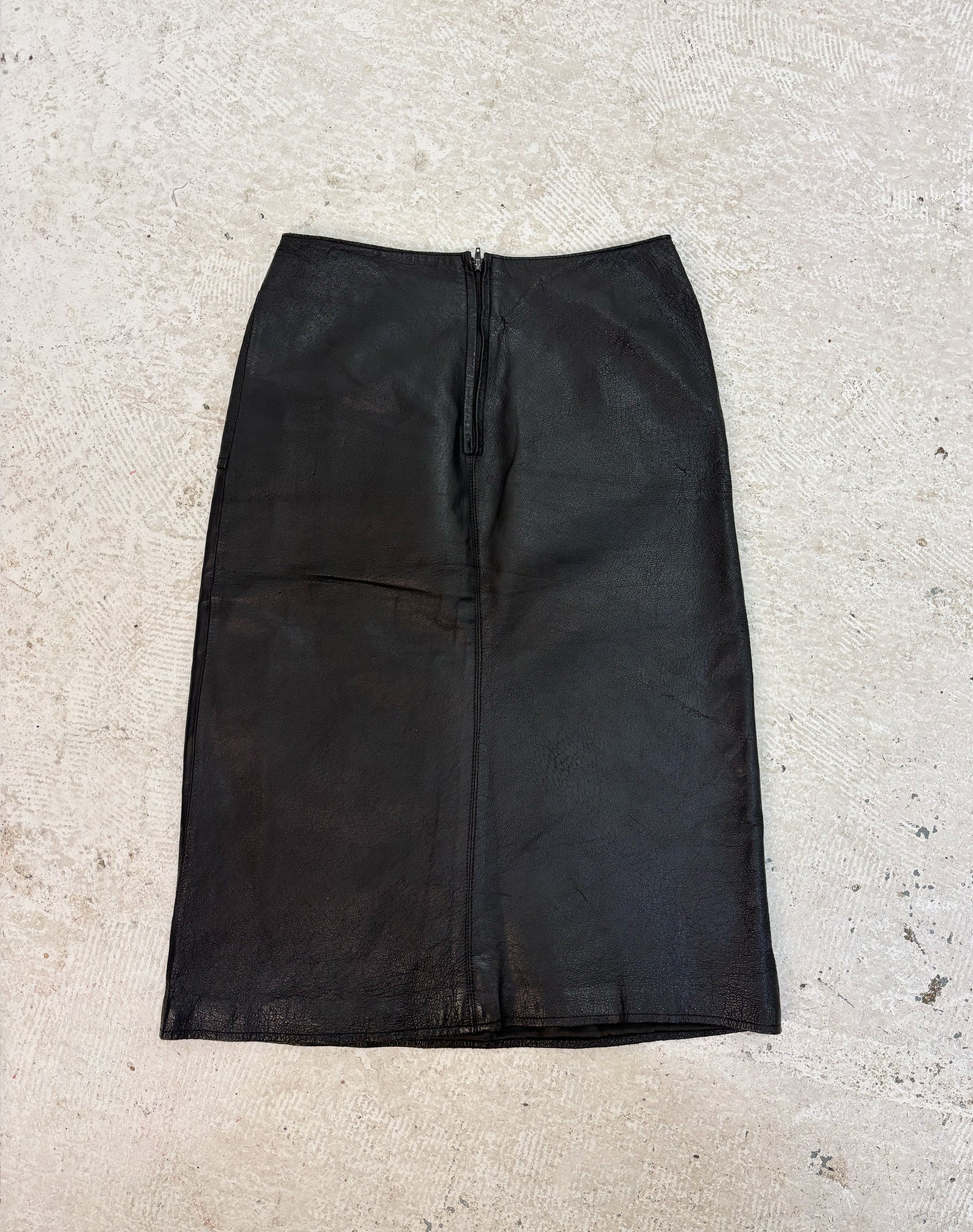 Vintage brown leather midi skirt