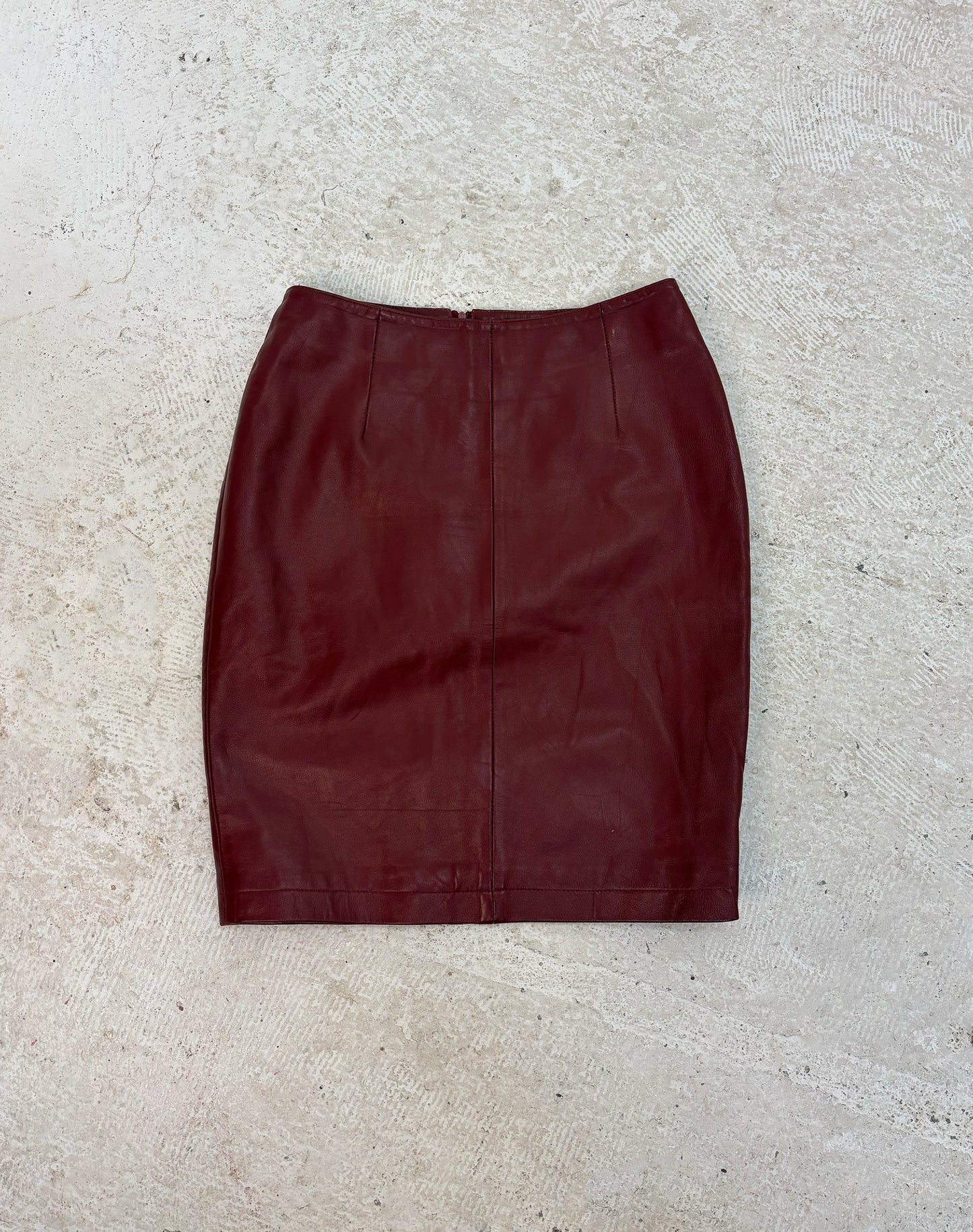 Vintage red leather midi skirt