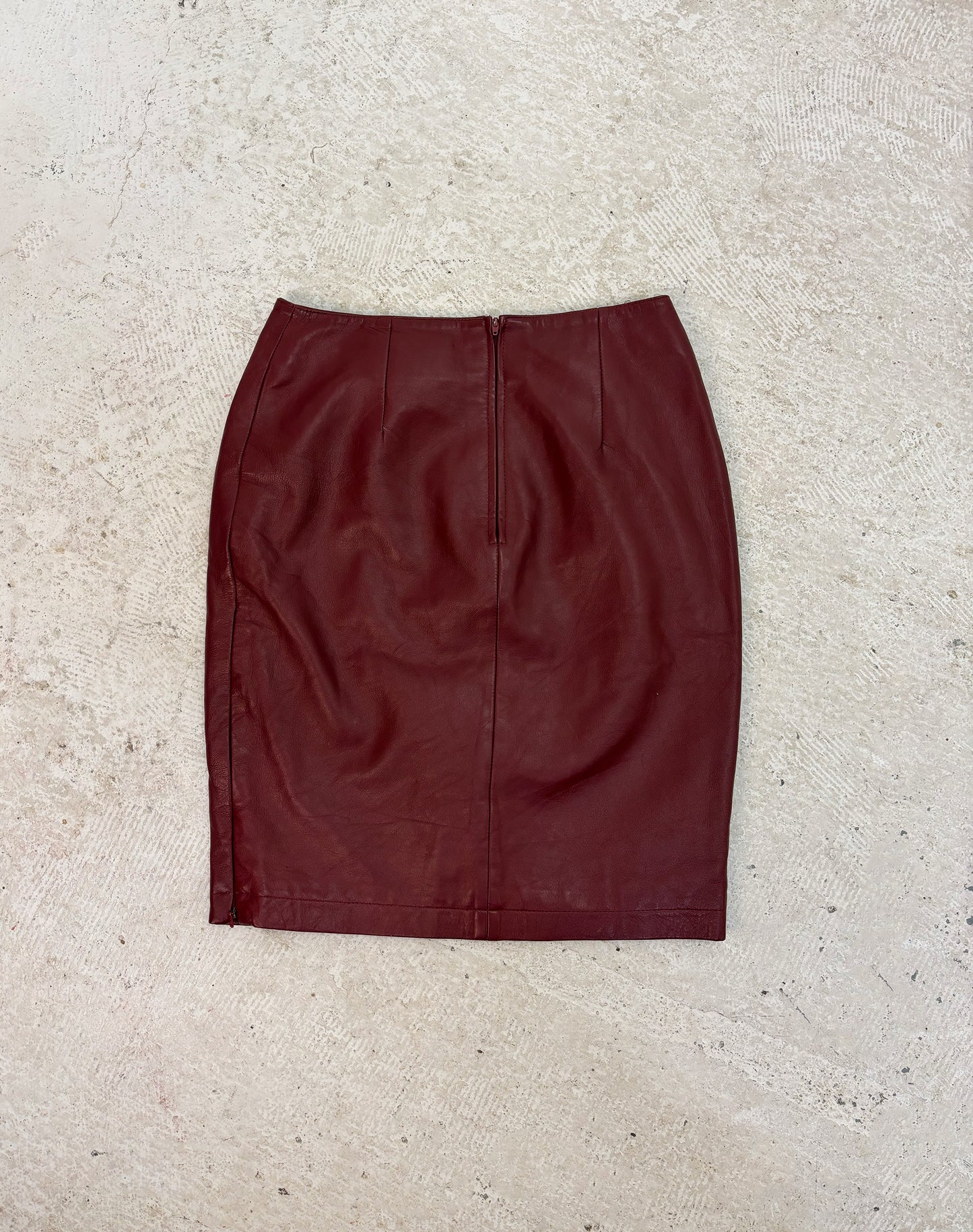 Vintage red leather midi skirt