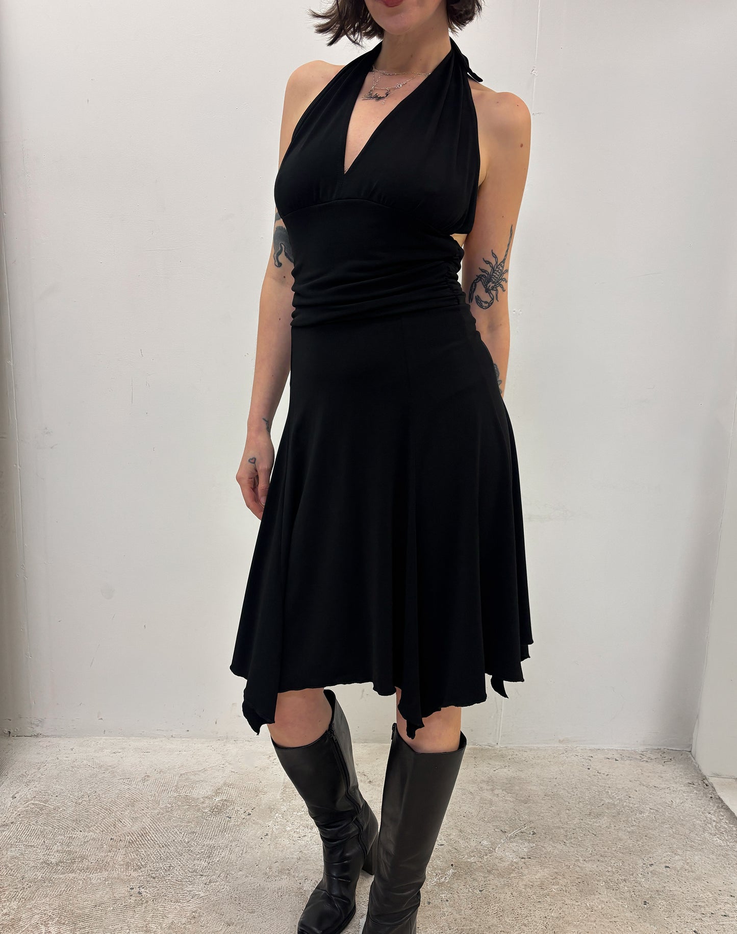 Vintage black slinky halter dress