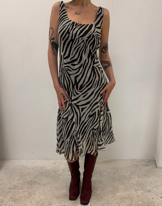 Vintage zebra print midi dress