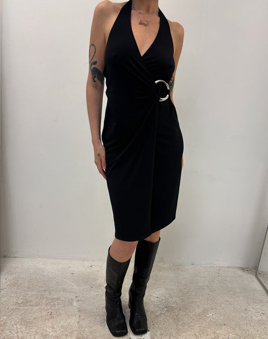Vintage black halter midi dress