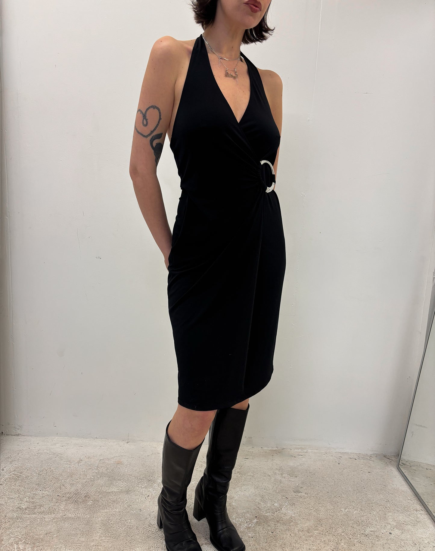 Vintage black halter midi dress
