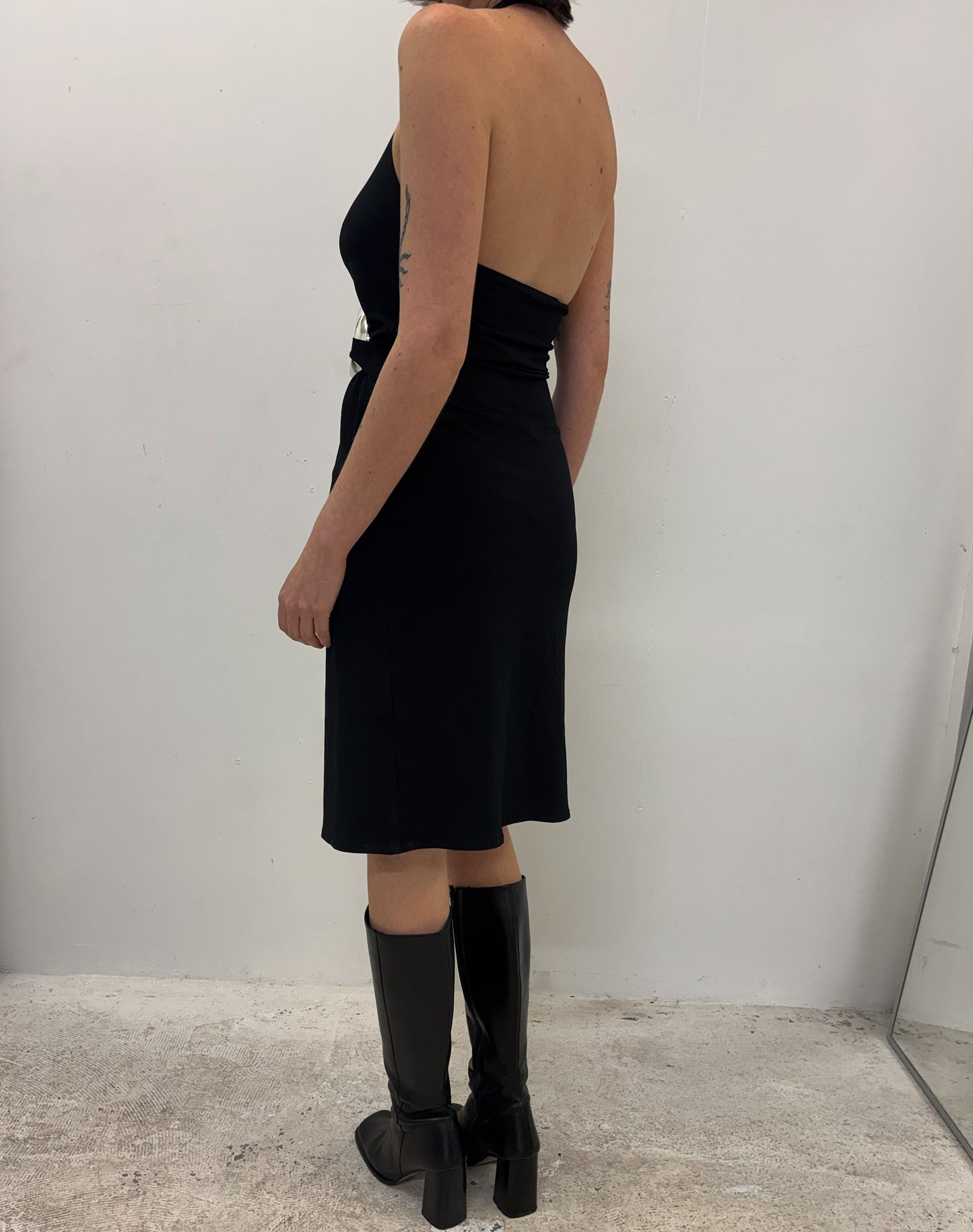 Vintage black halter midi dress