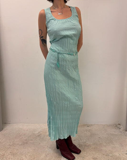 Vintage turquoise plisse maxi dress