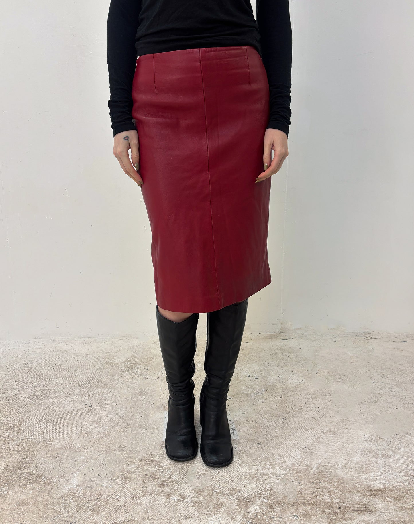 Vintage red leather midi skirt