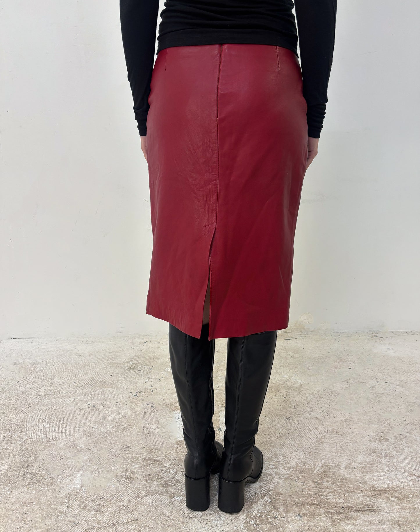 Vintage red leather midi skirt