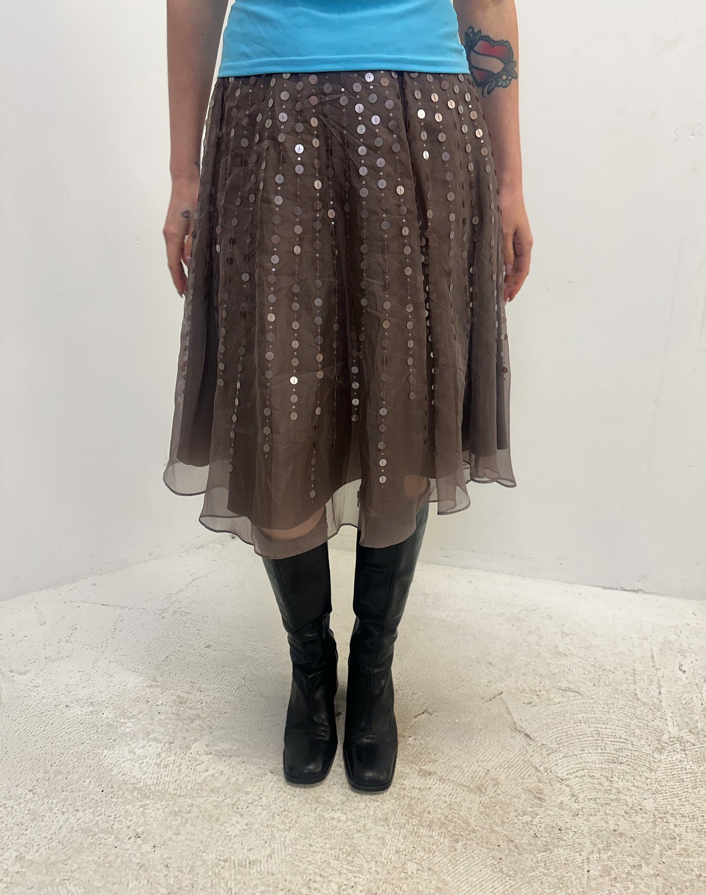 Vintage brown sequin midi skirt