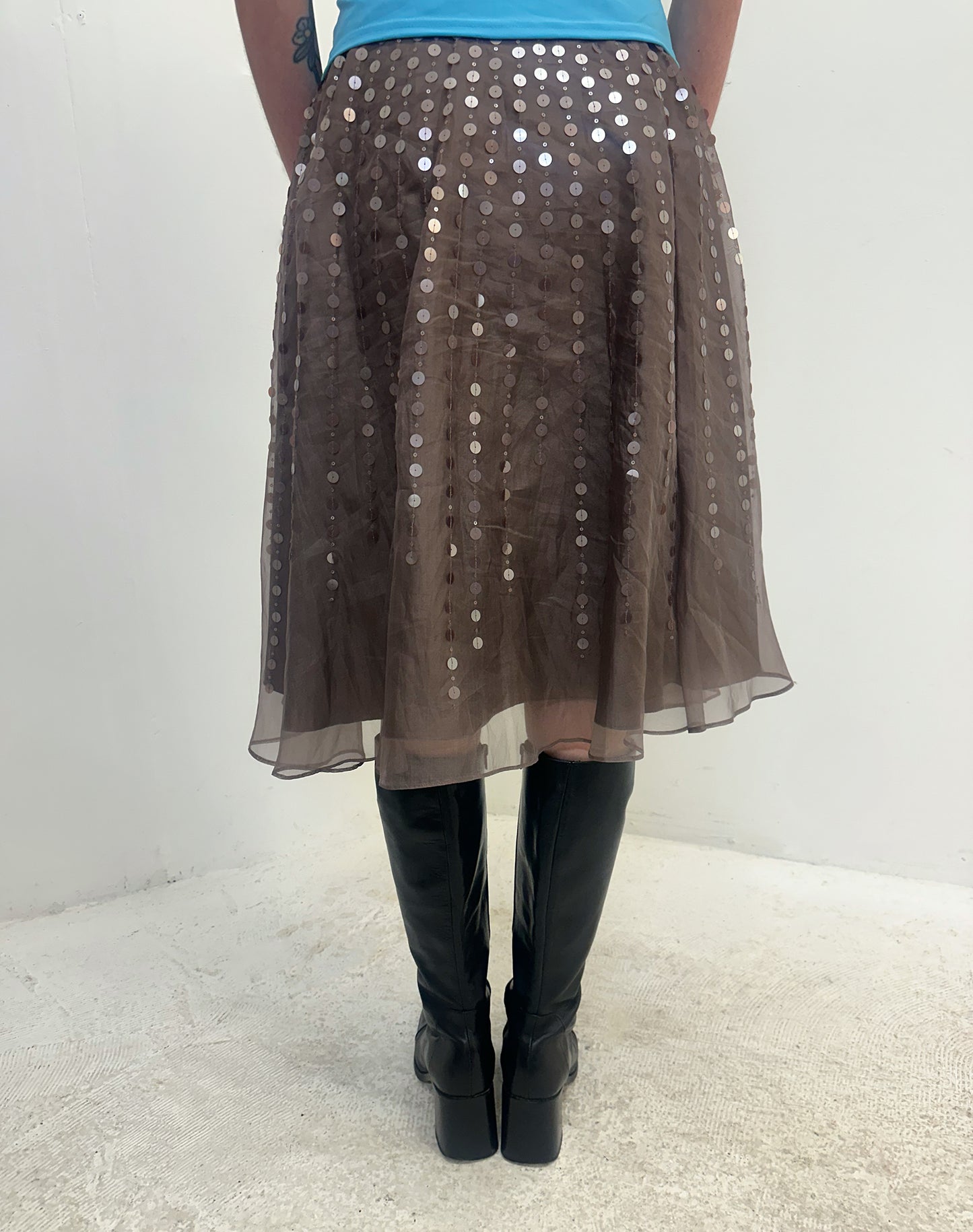 Vintage brown sequin midi skirt